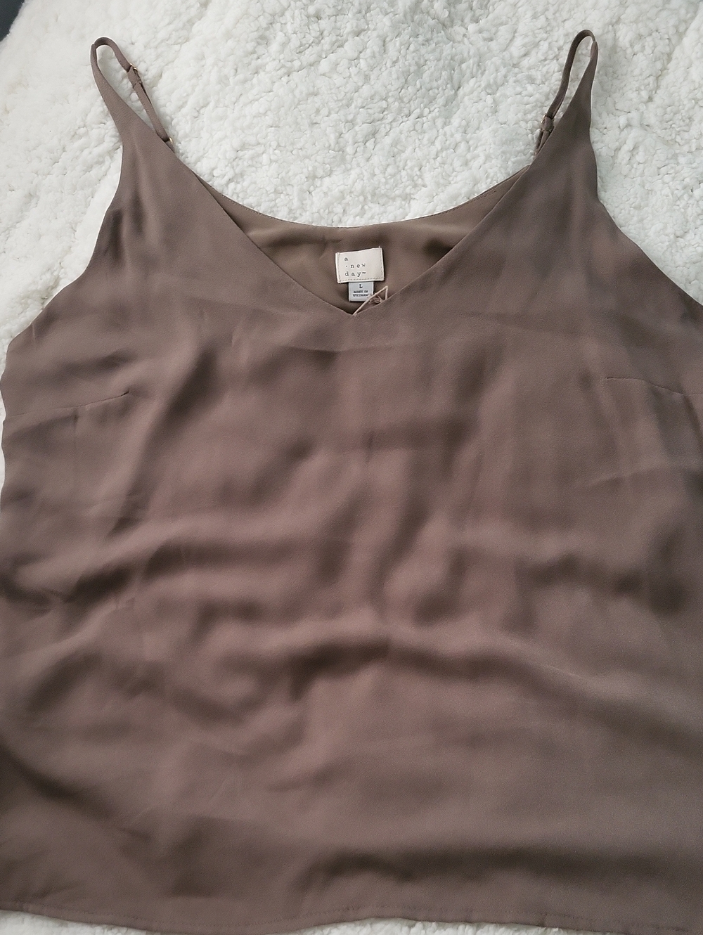 NWT a new day Taupe V-Neck Satin Cami with Adjustable Straps, LARGE